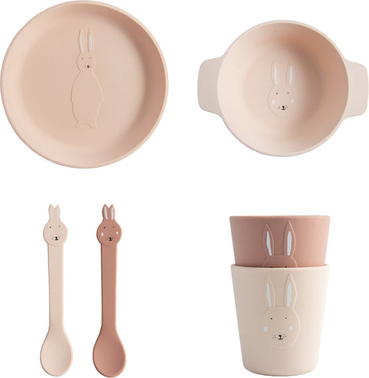 Trixie baby siliconen eet set - Mrs Rabbit - Lepel x2 - Kommetje - Bord - Beker x2