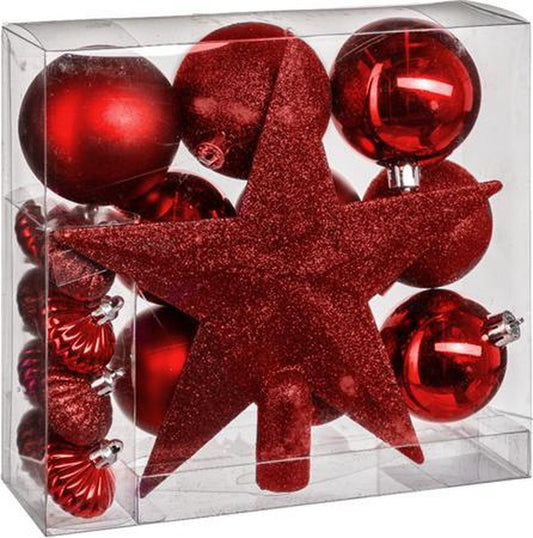 Christmas ball set 18 pieces with Christmas star red - 18 pieces - Christmas ball - Christmas star - Christmas decorations - Red