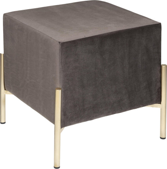 Tabouret Atmosphera Suite velours - Gris - Pouf - 40 x 40 x H40 cm - Pieds dorés