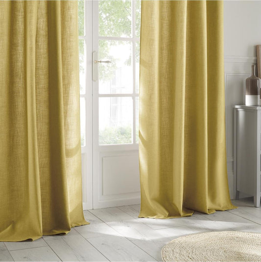 Atmosphera Clem Linen Curtain 140x260cm - Ready made with rings - Ocher