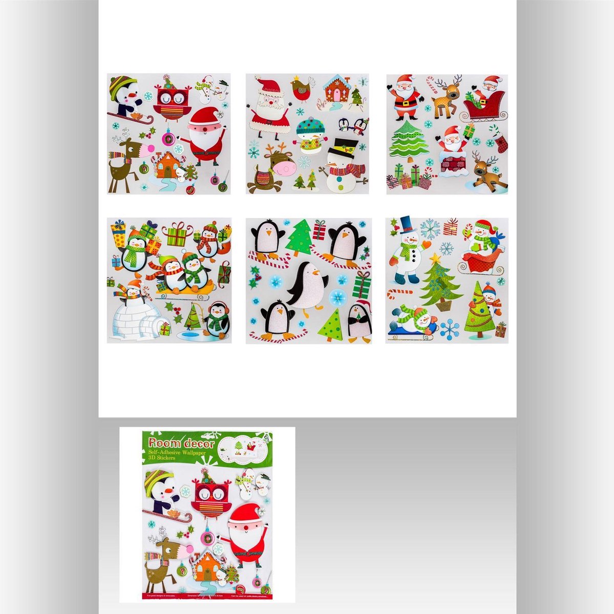 Set van 3 3 D raamstickers kerstmis - Set van 3 - Kerstdecoratie - Raam stickers - Kerstmis - Kerstman