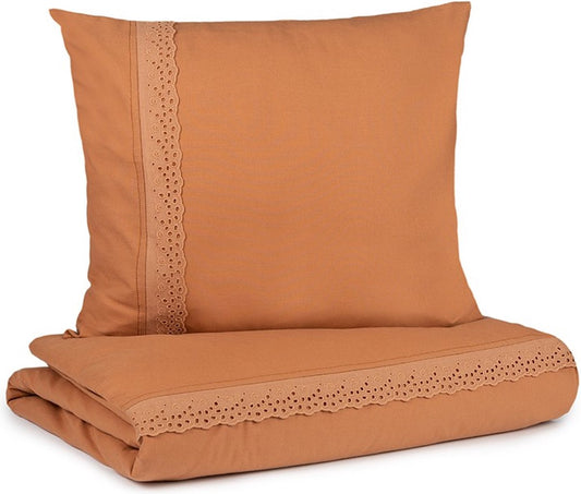 Nobodinoz dekbedovertrek 100x150cm Vera Eyelet | Sienna brown