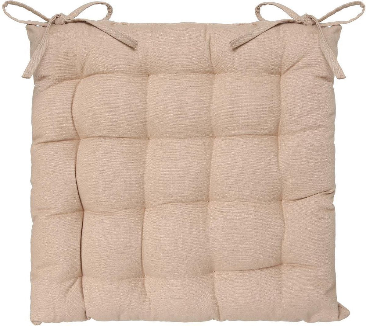 Atmosphera Stoelkussen Loria Beige 38 x 38 cm - Met 2 lintjes - 100% katoen