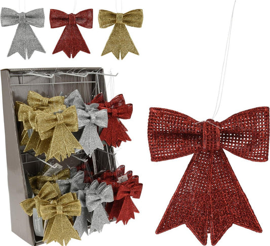 Home &amp; Styling Christmas decoration/Christmas pendant 8 pieces! Mini bow glitter 10.5 cm - Red