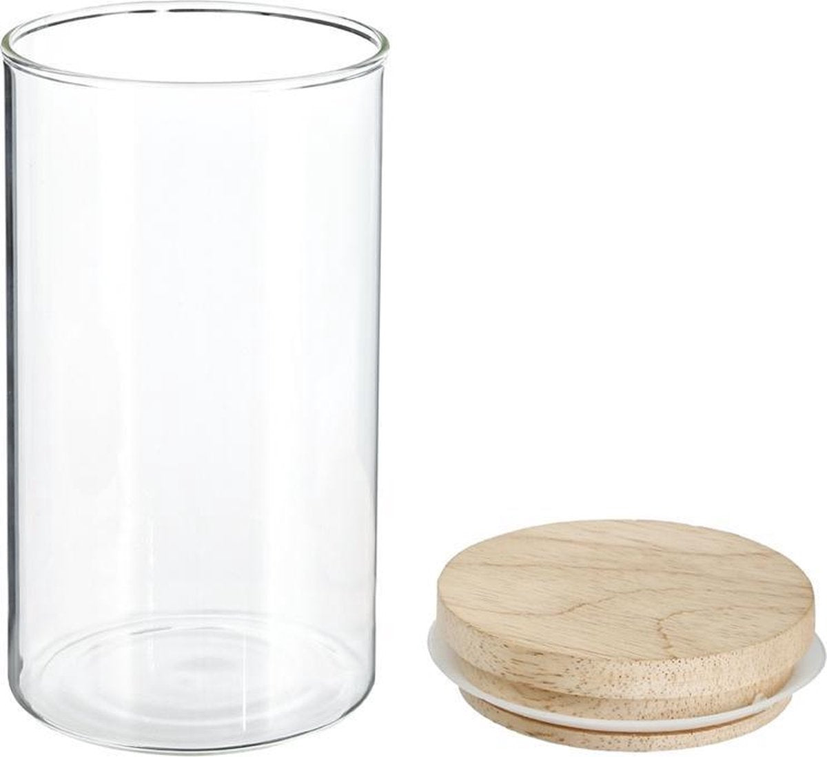 5Five Storage jars wooden lid - Transparent - Stackable &amp; Airtight - Medium (9.5 x 18 cm) 1 liter