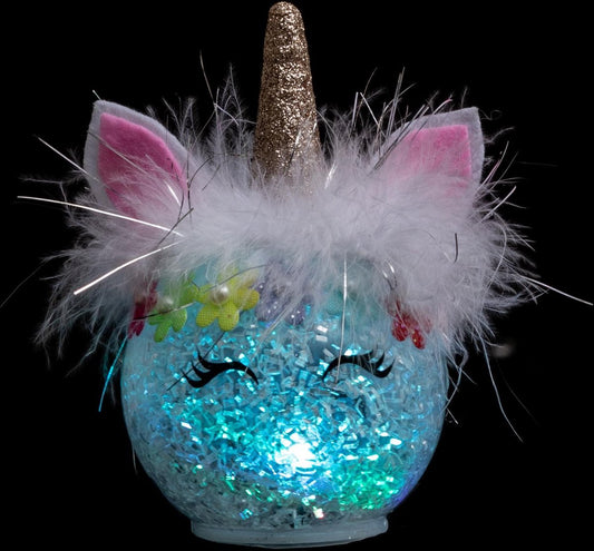 Décoration de Noël boule lumineuse licorne LED - H13,5 cm - Lumières de Noël - Fonctionne sur batterie - Batt INCL