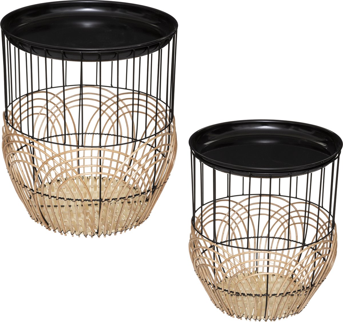 Atmosphera Side Tables - Metal and Rattan - Light Natural - Set of 2