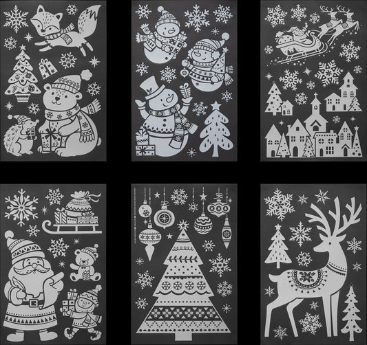 Christmas stickers Set of 4 window stickers glitter - 4 Sheets - Santa Claus - Snowman - 32 x 50 cm - Window decoration - Stickers