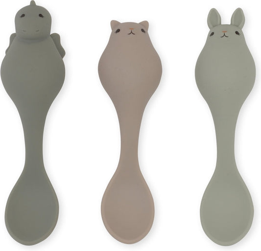 Konges Slojd 3 Pack Friends Spoon - Onyx - 3 Cuillères - Silicone