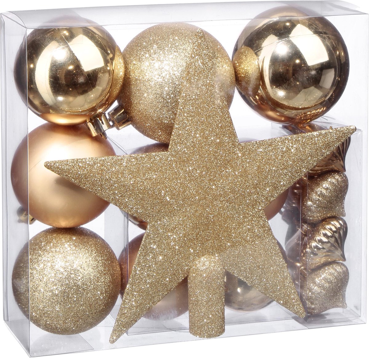 Christmas ball set 18 pieces with Christmas star gold - 18 pieces - Christmas ball - Christmas star - Christmas decorations - Gold colored