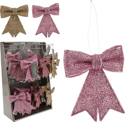 9 pieces glitter Christmas bow 10.5 cm - Light Pink/ Dark Pink/ Champagne gold