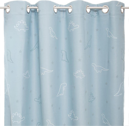 Gordijnen verduisterend Kinderen 140x250m - raambekleding kind Dinosaurus - Glow in the dark - Blauw