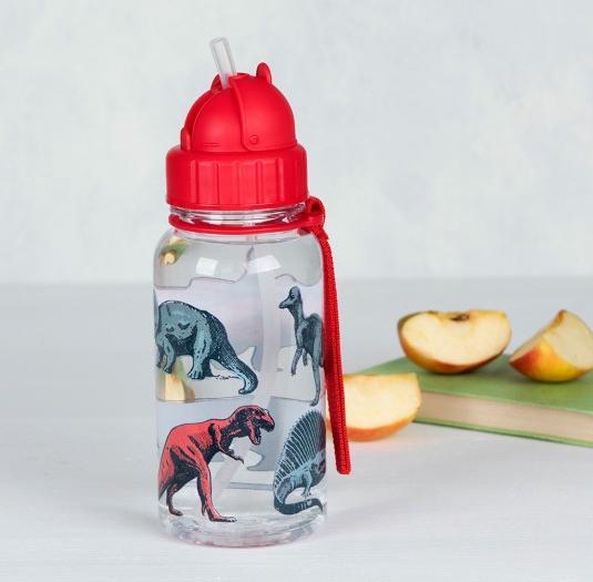 Rex London - Dinos - Prehistoric Land - Drinking Bottle with Straw - 500ml - Red