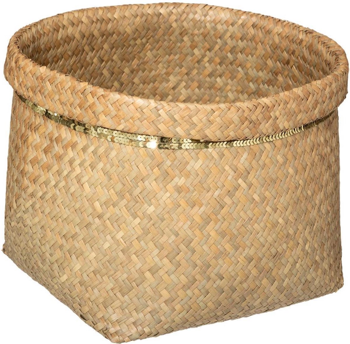 Atmosphera Rieten mandenset - bloempot - Naturel en goud - Set van 5 - Opberger - Zeegras