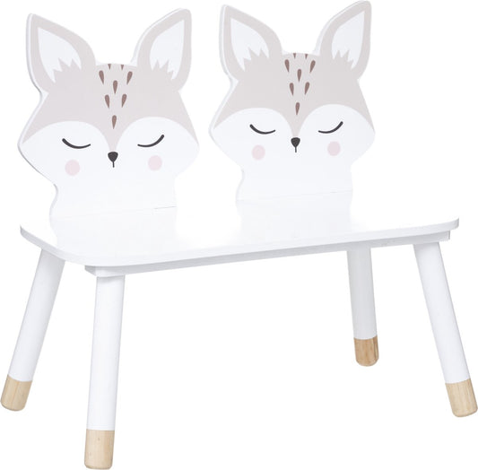 Atmosphera Kids Banc Enfant Renard pour 2 personnes 56x28x52,5cm - Blanc avec pieds en bois