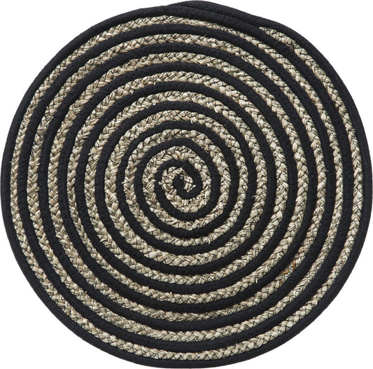 5Five placemat aarde - Rond - Dia 38 cm - Zwart / Naturel - Hyacinth - 2 stuks