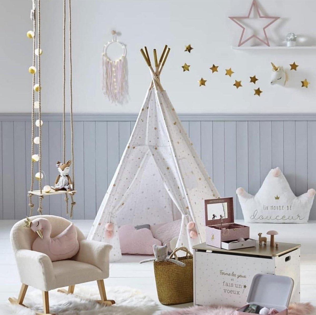 Atmosphera Kids Tipi tipi wigwam wit met goude en roze sterren