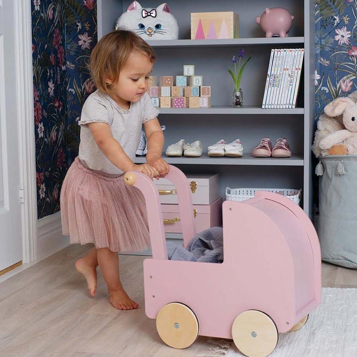 Jabadabado Wooden doll pram - Pink