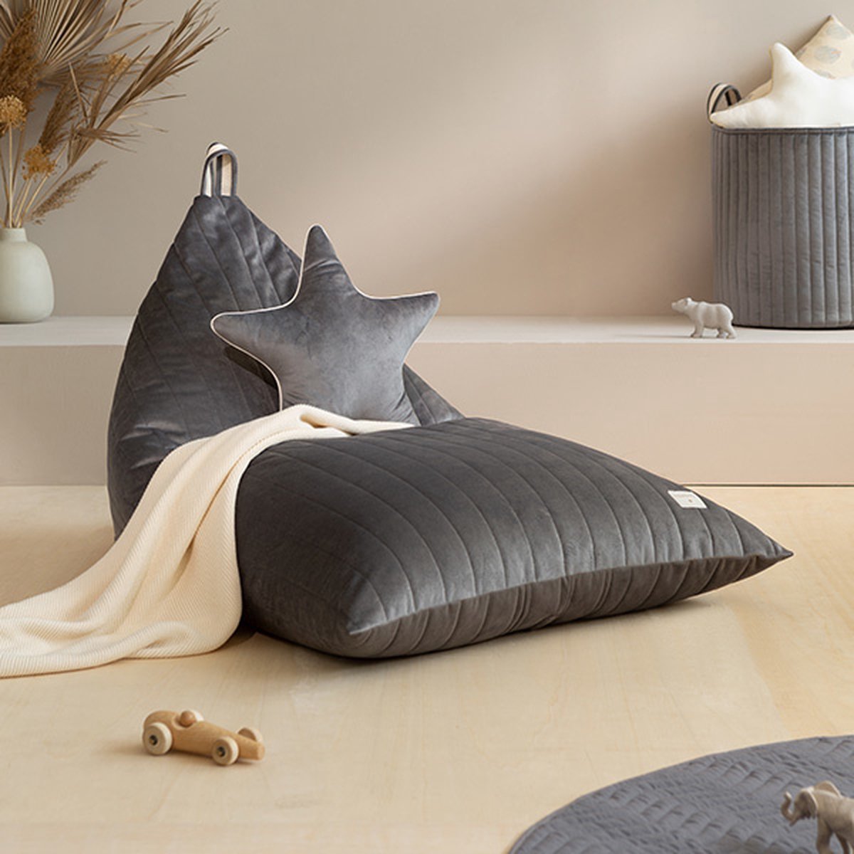 Zitzak Essaouira Velvet Slate Grey Nobodinoz