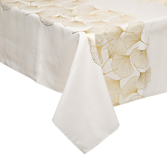 Tafelkleed Ginko creme met goud 140 x 360 cm - Feestdecoratievoorwerp - Kerst - Kersttafellaken