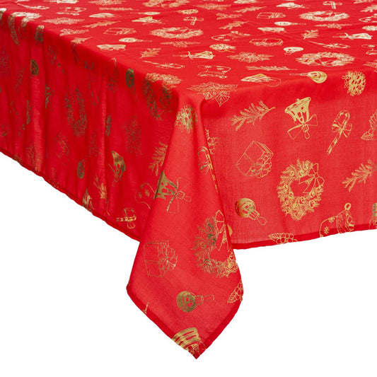 Tafelkleed rood met goud 140 x 240 cm - Feestdecoratievoorwerp - Kerst - Kersttafellaken