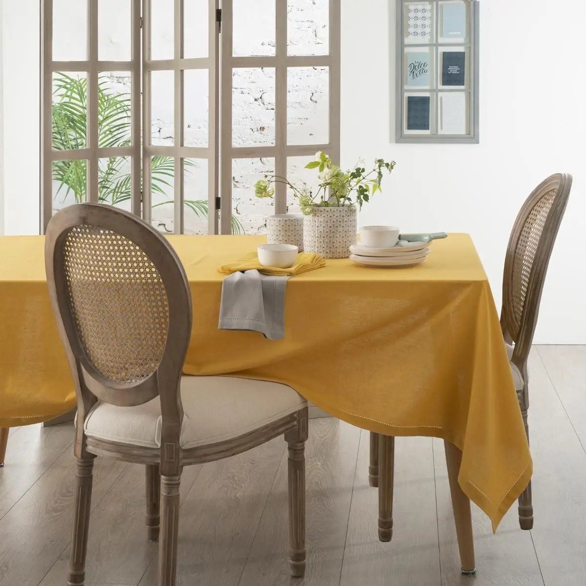 Tafelkleed van katoen rechthoekig 240 x 140 cm - geel - Eettafel tafellakens