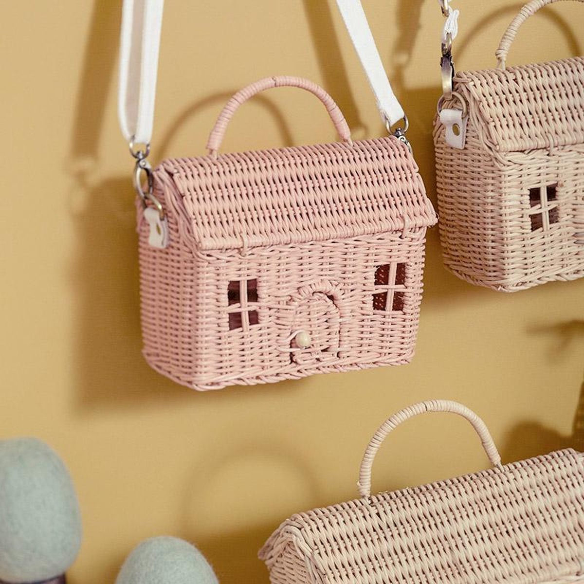 Olli Ella - Rotan Casa Bag Rose - Tas In De Vorm Van Huis - Huistas