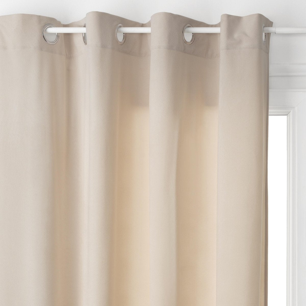 GORDIJN MET 8 METALEN RINGEN - POLYESTER - H 260 X L 140 CM - TAUPE