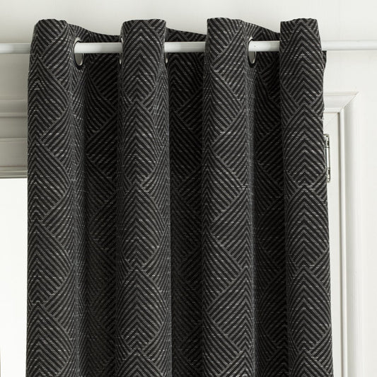 Atmosphera Jacq Curtain 140x260cm - Ready made with rings - Black