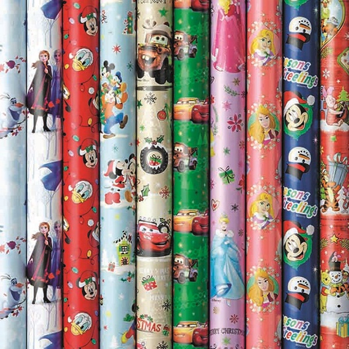 Kerst Cadeaupapier 200 x 70cm + 5 x sierlint - Disney Assortiment - Inpak set - 5 rollen