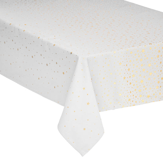 Nappe DELUXE XXL Noël coton - Blanc avec étoiles argentées - 140 x 360 cm - Coton - Nappe de Noël