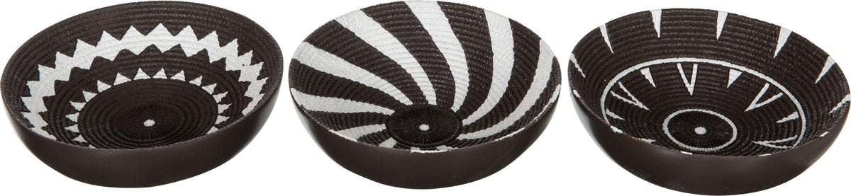 J-Line Bol rond motif D18x6cm - Lot de 3 - Noir/Blanc