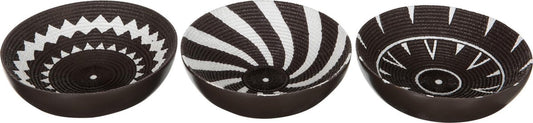 J-Line Bowl round pattern D18x6cm - Set of 3 - Black/White