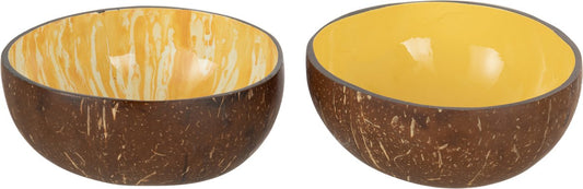 J-Line Half coconut bamboo ball D13x6.5cm - Set of 2 - Yellow/Brown