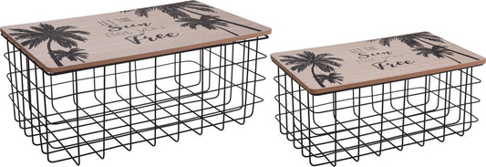 Home &amp; Styling collection Table d'appoint sur corbeille - Bois / Métal - lot de 2