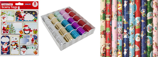 Kerst inpak set Bambini X-mas - 4 rollen 200 x 70 cm - 4 lintjes Cadeaupapier - 2 Gifttags 2 x 8 stuks