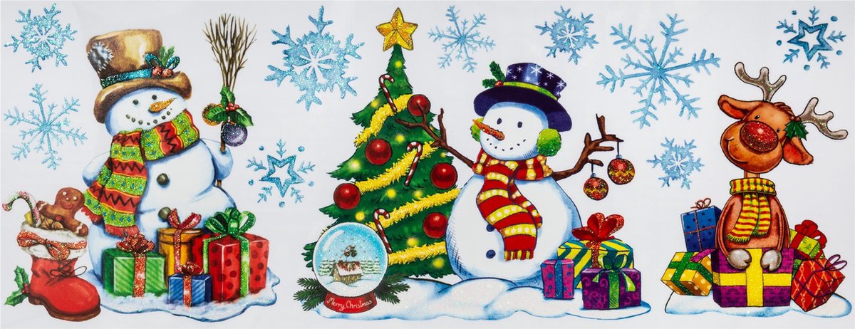 Set van 3 raamstickers kerstmis - Raam decoratie - Kerst - Kerstman - Sneeuwpop - Feestdecoratie