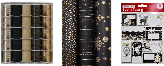 Set d'emballage de Noël de luxe Magic X-mas - 4 rouleaux de luxe 150 x 70 cm - 4 rubans Emballage cadeau - 2 étiquettes cadeaux 2 x 8 pièces