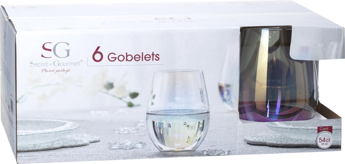 Secret de gourmet - Lot de 6 verres à eau irisés - Fantaisie - Arc-en-ciel