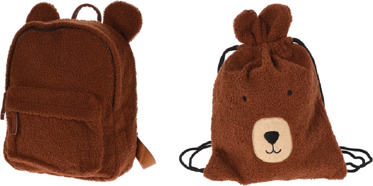 Backpack + Gym bag/Swimming bag - Children - Teddy - Brown