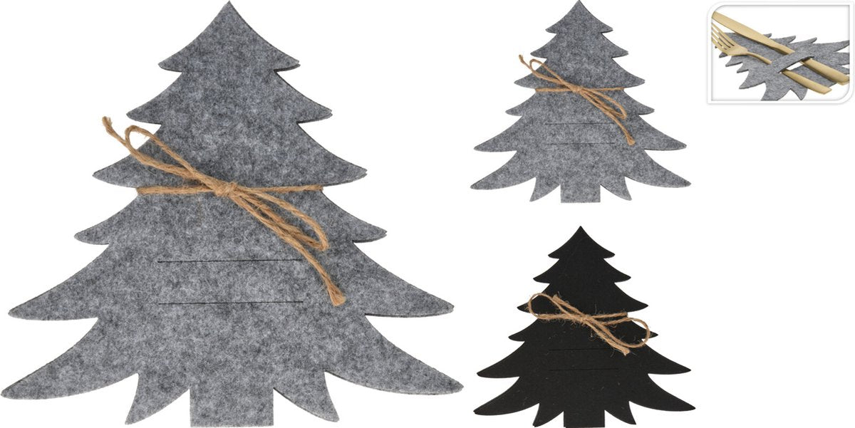 Bestekhouder set van 4 grijs - Kerstboom - Vilt - Tafeldecoratie - Kerstdecoratie