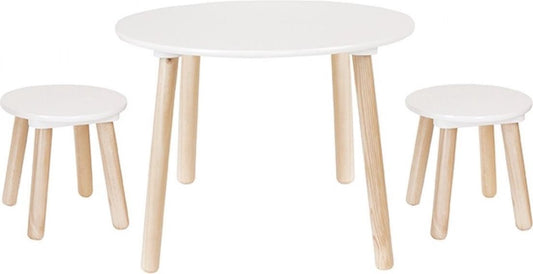 Table enfant jouet Jabadabado avec deux tabourets blanc naturel