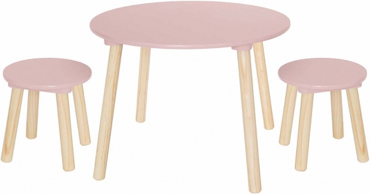 Jabadabado Houten Tafel Met 2 Krukjes - Roze - Tafelset