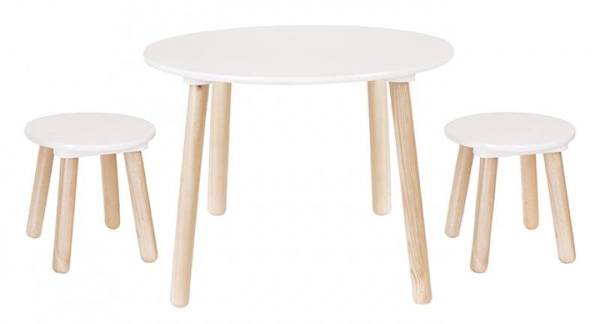 Jabadabado toy children's table with two stools natural white