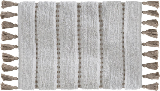 5Five Tapis de bain élégant Pompon - Rayé - Taupe - 50 X 75 cm - Extra épais