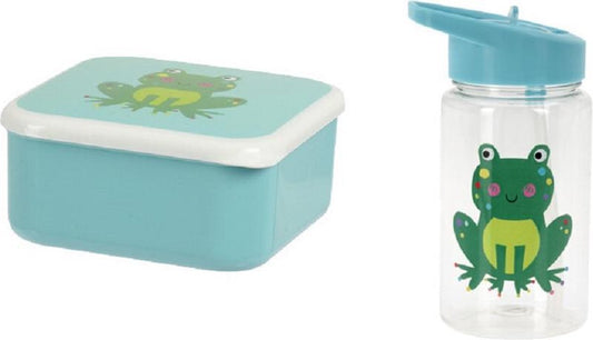 Happy Set Lunch Frog lunch box + drinking bottle blue - Bread box - Lunch box - Drinking bottle