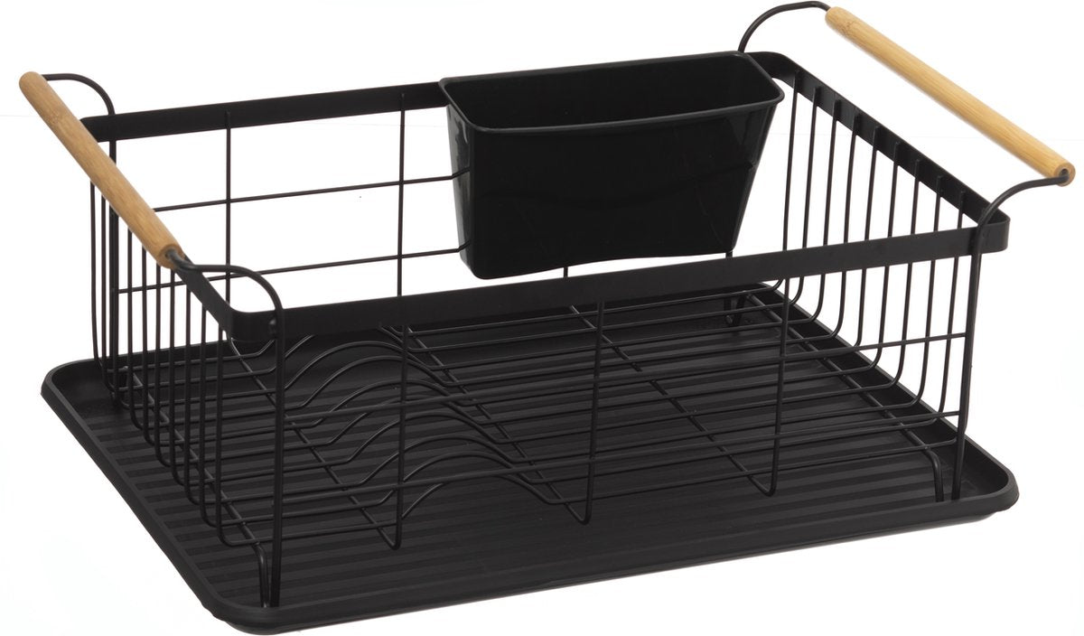 5Five Blackwood Dish drainer black with wooden accent - With handles - With extra tray for cutlery