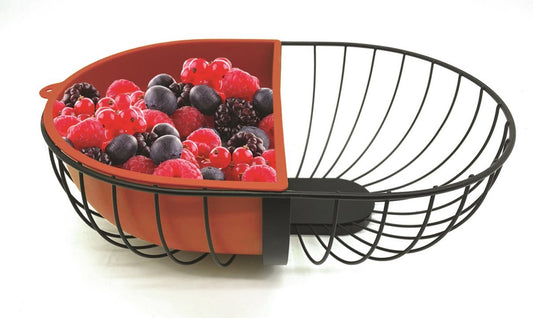 Fruit bowl/fruit basket metal with inset box black/red 30 x 20 cm - Fruit bowls/fruit baskets - Metal wire basket