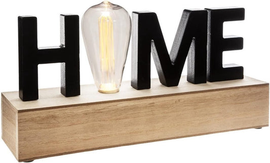 Sphera Lamp with HOME Text - 34 cm - Wood