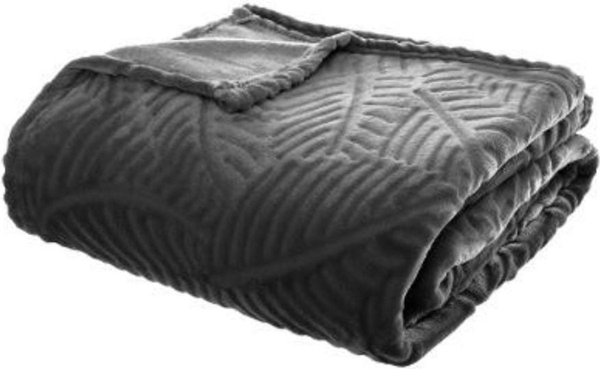 Atmosphera Fleece-plaid met palmblad patroon 240x220cm - Antracietgrijs